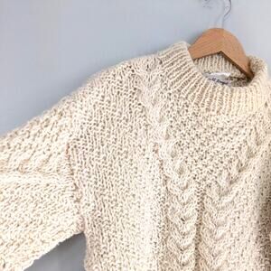 Cable Knit Wool Sweater Mens L Ivory Cream Fisherman Vintage Heavy Heritage